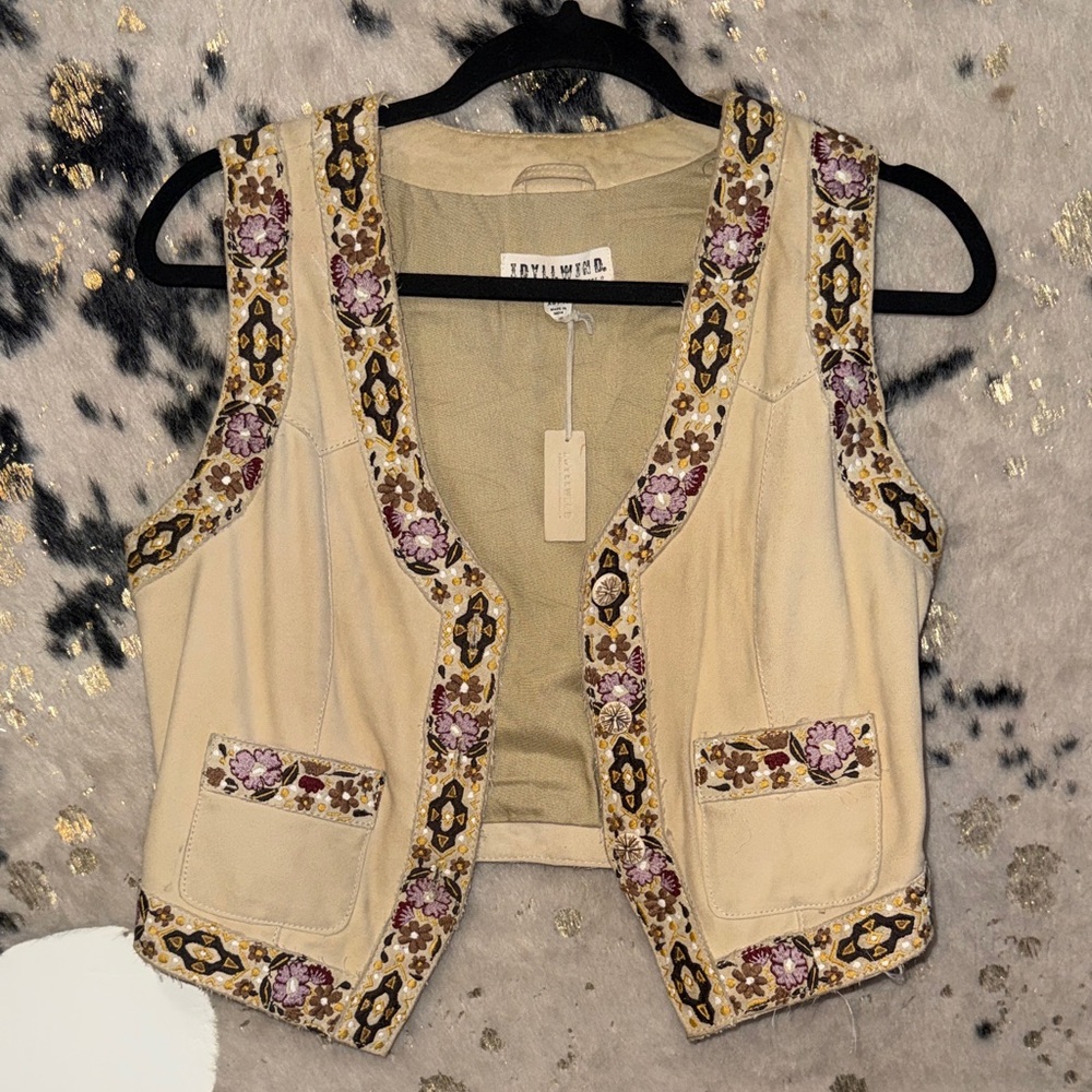 Idyllwind Floral Embroidered Vest - Cream and Purple